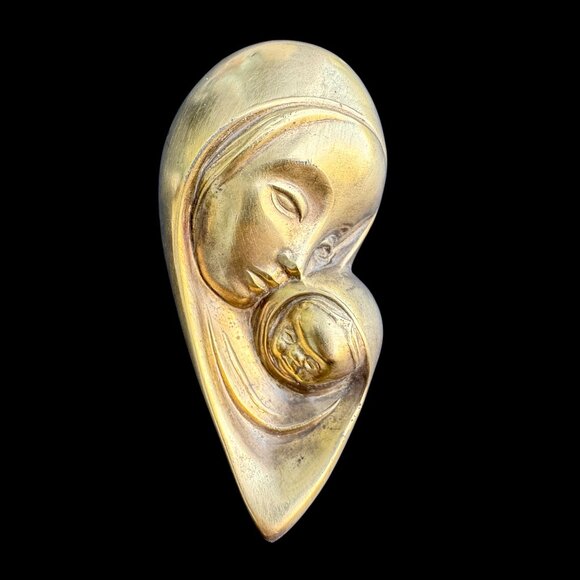 Vintage Brass Mother and Child Virgin Mary Wall Hanging Bust West Germany - Picture 1 of 6